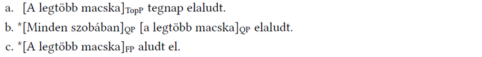 Magyar nyelv szintaktikai szerkezetének példái mondatokkal Három mondat a magyar nyelv szintaktikai szerkezetével, különböző jelölésekkel.