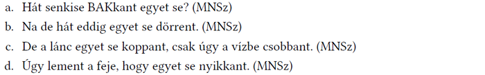 Mondatok MNSz rövidítéssel Négy mondat látható, mindegyik végén az 'MNSz' rövidítés szerepel.