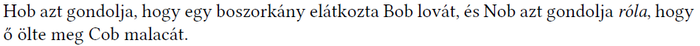 Hob és Nob gondolatai egy boszorkányról Hob azt gondolja, hogy egy boszorkány elátkozta Bob lovát, és Nob azt gondolja róla, hogy ő ölte meg Cob malacát.
