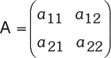 A képen egy 2x2-es mátrix látható, amelyet A-val jelölnek.
