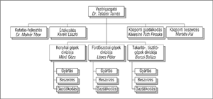 Vállalati szervezeti struktúra, vezérigazgató és különböző osztályok, divíziók hierarchiája.