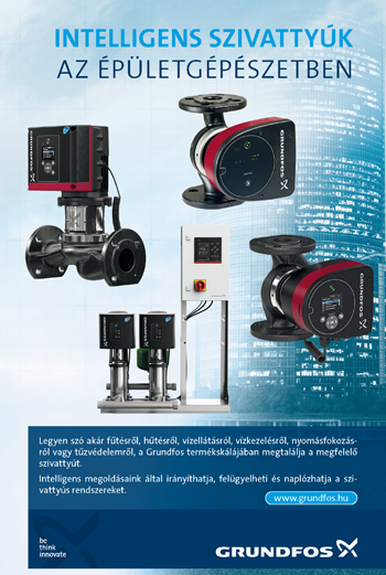 Grundfos intelligens szivattyúk az épületgépészetben, különböző típusok és alkalmazások.