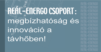 REAL-ENERGO csoport: megbízhatóság és innováció a távhőben REAL-ENERGO csoport reklámja, megbízhatóság és innováció a távhőszolgáltatásban, műszaki rajz háttérrel.