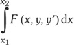 Határozott integrál matematikai kifejezés Matematikai kifejezés határozott integrállal, F(x, y, y') dx, x1-től x2-ig.