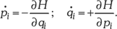 Hamilton-féle egyenletek a klasszikus mechanikában Hamilton-féle egyenletek: ṗᵢ = -∂H/∂qᵢ ; q̇ᵢ = +∂H/∂pᵢ, klasszikus mechanika.