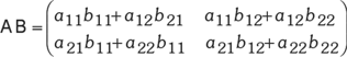 A képen egy 2x2 mátrix szorzásának eredménye látható, matematikai kifejezésekkel.