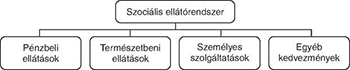 Szociális ellátórendszer kategóriái Szociális ellátórendszer kategóriái: pénzbeli ellátások, természetbeni ellátások, személyes szolgáltatások, egyéb kedvezmények.