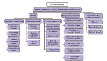 Pénzbeli ellátások diagramja Diagram a pénzbeli ellátásokról, beleértve a nyugdíj, nyugdíjszerű és egészségbiztosítási ellátásokat.