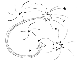 Absztrakt csillagok és vonalak rajza Kézzel rajzolt absztrakt ábrázolás csillagokkal és vonalakkal, mozgást és energiát sugallva.