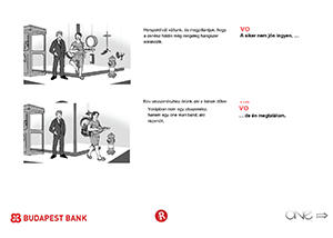 Budapest Bank reklám utcazenésszel és öltönyös férfival Utcazenész, aki one man bandként zenél, mellette öltönyös férfi. Budapest Bank reklám.