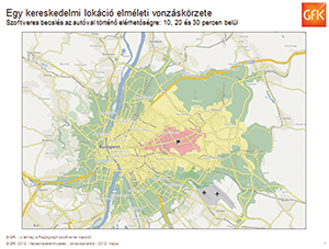 Budapest kereskedelmi lokáció elméleti vonzáskörzete Térkép Budapest kereskedelmi lokáció elméleti vonzáskörzetéről, autóval elérhetőség 10, 20 és 30 percen belül.