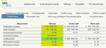 Pénzügyi elemzés a cégkockázat különböző aspektusairól, mint értékesítési, üzleti, finanszírozási kockázatok.