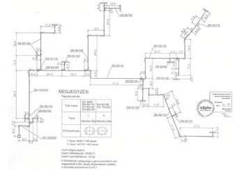 Csővezeték tervrajz különböző csőméretekkel és technológiai adatokkal, isoplus Kft.