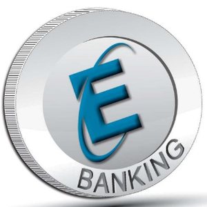 Stilizált érme E-Banking felirattal, digitális bankolás logója.