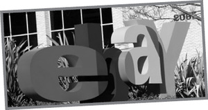 eBay logó egy épület előtt, 2006 Az eBay logója egy épület előtt, 2006-os felirat látható.