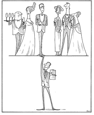 Elegáns pincér és színpadon álló emberek Pincér pezsgőspoharakkal, elegáns emberek, színpadot tartó férfi