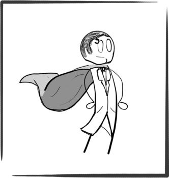 Elegáns rajzolt figura köpenyben Egyszerű, kézzel rajzolt figura elegáns öltönyben és köpenyben.