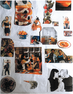 Életmód kollázs különböző témákkal Kollázs különböző életmóddal kapcsolatos képekkel, mint sport, étel, család és otthon.