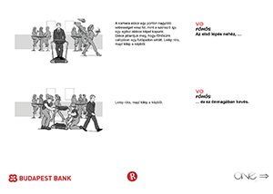Férfi futópadon sétál egy kávézóban Férfi futópadon sétál egy kávézóban, háttérben emberek ülnek és beszélgetnek.