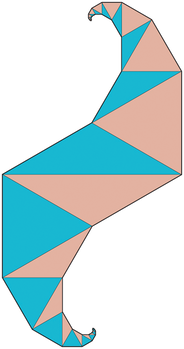Geometriai alakzat, amely különböző színű háromszögekből áll össze, érdekes mintázatot alkotva.