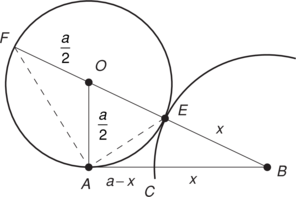 Geometriai ábra körökkel és háromszöggel Geometriai ábra, amely két kör és egy háromszög viszonyát mutatja jelölésekkel.