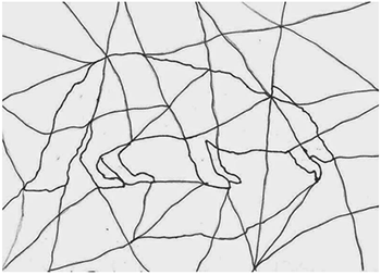 Geometriai mintázat, amely egy medve körvonalait formázza meg, vonalrajz.