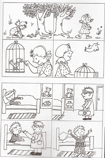 Gyerekek történetei: madár szabadsága és gyógyulás Két történet gyerekekről: kislány szabadon engedi madarát, kisfiú meggyógyul a doktor segítségével.