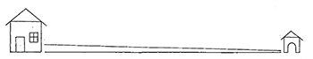 Két ház közötti egyenes vonalak rajza Két ház látható, amelyek között egyenes vonalak húzódnak, egyszerű rajz.