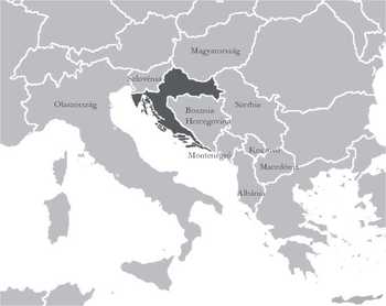 Horvátország térképe Közép-Európában Horvátország térképe, sötétebb színnel jelölve a környező országok között.