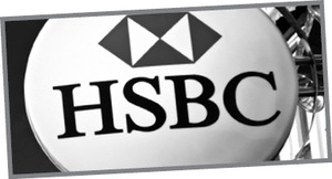 HSBC bank logó kerek táblán HSBC bank logója látható egy kerek táblán, fekete-fehér színben.