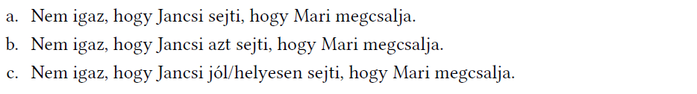 Három állítás Jancsi és Mari kapcsolatáról, amelyek tagadják, hogy Jancsi sejti Mari megcsalja.