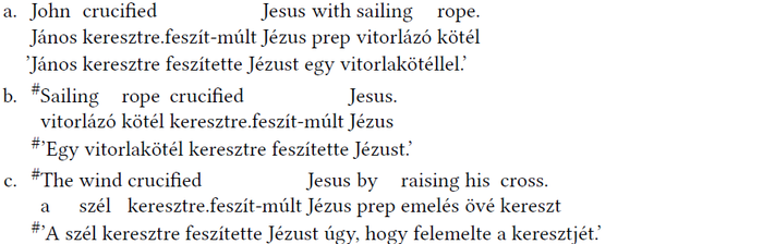 Jézus keresztre feszítése különböző mondatokban Három mondat Jézus keresztre feszítéséről angolul és magyarul, különböző módokon.