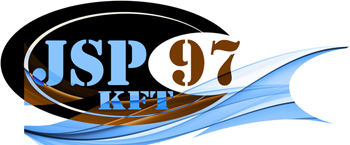 JSP 97 KFT logó ovális formában kék és barna színekkel JSP 97 KFT logó ovális formában, kék és barna színekkel, hullám motívummal