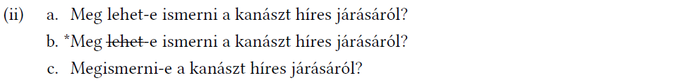 Három mondat a kanász híres járásának felismerhetőségéről, egyik áthúzott szóval.