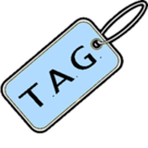 Kék címke, amelyen a TAG felirat szerepel, fekete szöveggel.