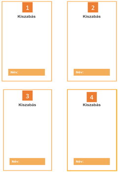 Számozott kiszabás dobozok név mezővel Négy számozott doboz 'Kiszabás' felirattal és 'Név:' mezővel