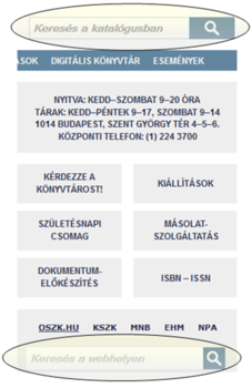 Könyvtár weboldal részlete nyitvatartási időkkel és szolgáltatásokkal Könyvtár weboldal részlete, nyitvatartási időkkel, elérhetőségekkel és különböző szolgáltatások gombjaival.