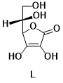 L-ascorbic acid (C-vitamin) molekula szerkezeti képlete, kémiai feliratokkal.