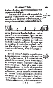 Latin nyelvű szöveg és diagram, amely két test ütközését és mozgását szemlélteti.