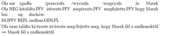 Lengyel mondat és magyar fordítása, Marek félelme a szellemektől, Ola nem találta ki.