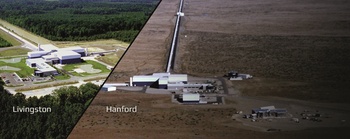 A LIGO obszervatóriumok képe, Livingston és Hanford helyszíneken, lézer interferométerekkel.