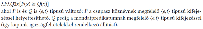 Logikai kifejezés lambda kalkulusban, ahol P és Q típusú változók, magyarázattal.