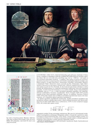 Luca Pacioli geometriai ábrát rajzol egy festményen Luca Pacioli geometriai ábrát rajzol, mellette poliedron függ a levegőben. A festmény Jacopo de Barbari alkotása.