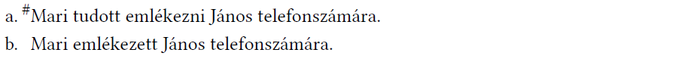 Mari emlékezése János telefonszámára Két mondat Mari emlékezéséről János telefonszámára, egyik mondatban hashtag szerepel.