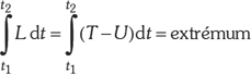 Matematikai kifejezés integrálokkal és extrémummal Matematikai kifejezés, amely integrálokat és extrémumot tartalmaz, L dt és (T-U) dt.