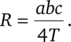 Matematikai képlet, amely R-t fejezi ki abc és 4T segítségével.