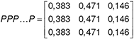 Mátrix értékek: 0,383, 0,471, 0,146 Mátrix három sorral és három oszloppal, értékek: 0,383, 0,471, 0,146
