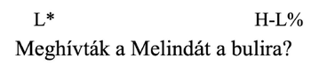 Kérdés a Melinda nevű személy meghívásáról a bulira, intonációs jelmagyarázattal.