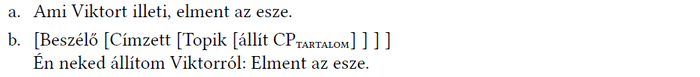 Mondat szerkezeti elemzése: Ami Viktort illeti, elment az esze. Két mondat szerkezeti elemzése: Ami Viktort illeti, elment az esze és Én neked állítom Viktorról: Elment az esze.