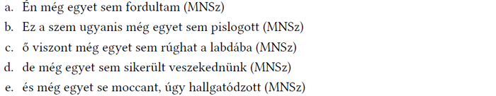 Öt mondat MNSz rövidítéssel Öt mondat látható, mindegyik végén az MNSz rövidítés szerepel.